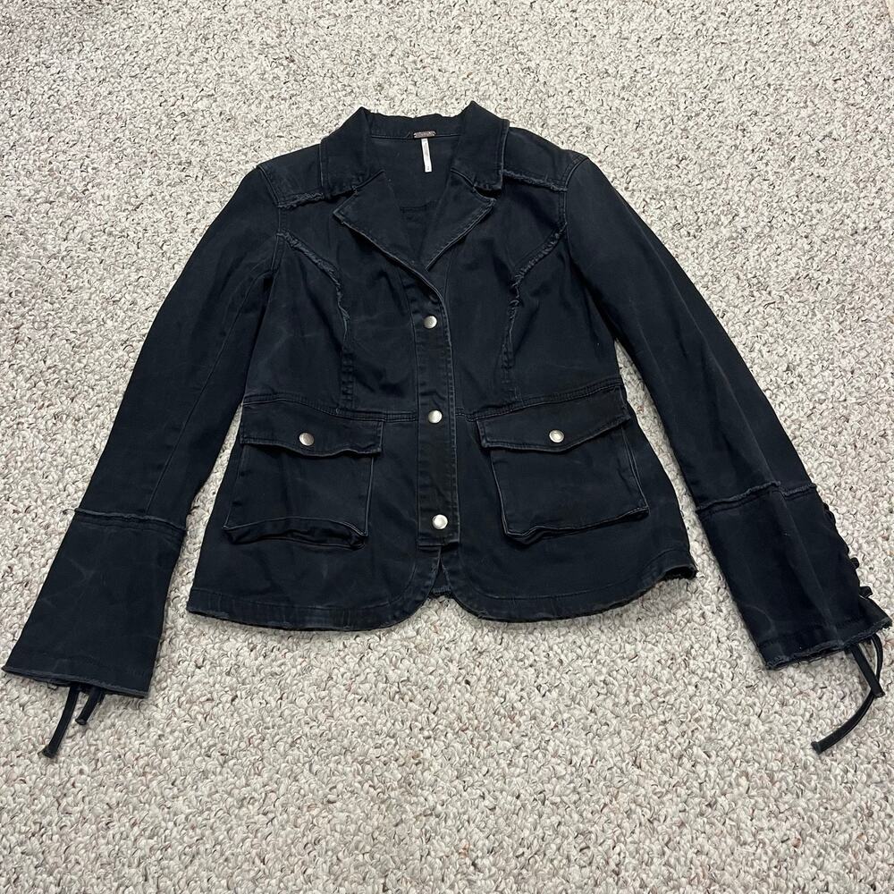 Free People Utility Jacket S Black Grunge Goth Biker Dark Boho Casual Cotton